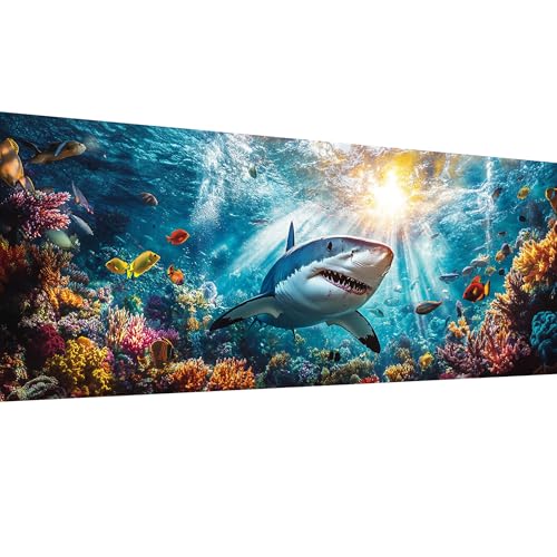 SKRYUIE 5D Large Diamond Painting Kits Shark - DIY Diamond Art Kits for Adults Animal, Full Round Drill - Crystal Embroidery Cross Stitch - Craft for Wall & Office Decor - 12x30 inch / 30x80 cm - color: colorful-2