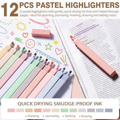 62PCS Aesthetic School Supplies Cute Back to School Supplies Stationary Set | College Preppy Essentials Kit with Large Pencil Pouch Case, Pastel Highlighters Gel Pens Mechanical Pencils for Student Girls - color: Beige Strawberry