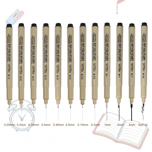 PATIKIL Fineliner Pens, 12 Pcs 01 0.25mm Fineliner Marker Black Waterproof Ink Archival Drawing Pens Art Supplies Set for Sketching Journaling Scrapbooking Artist Illustration - size: 01 0.25mm