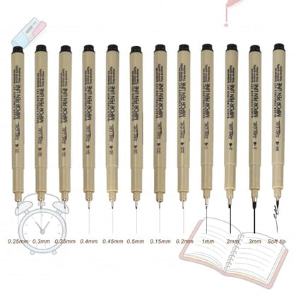 PATIKIL Fineliner Pens, 12 Pcs 01 0.25mm Fineliner Marker Black Waterproof Ink Archival Drawing Pens Art Supplies Set for Sketching Journaling Scrapbooking Artist Illustration - size: 01 0.25mm