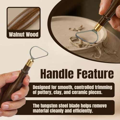 Lxnavihly Pottery Trimming Tool, Pottery Carving Tools, Clay Sculpting Tool | Tungsten Steel Cutter Head, Solid Walnut Handle, Ergonomic, Sturdy and Long-Lasting, Toroidal-Walnut - color: Toroidal-Walnut
