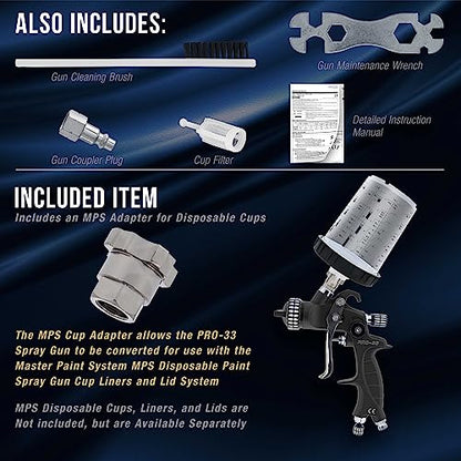 Master Elite High Performance PRO-33 HVLP Paint Sprayer Gun with 1.3mm Tip - size: 1.3mm
