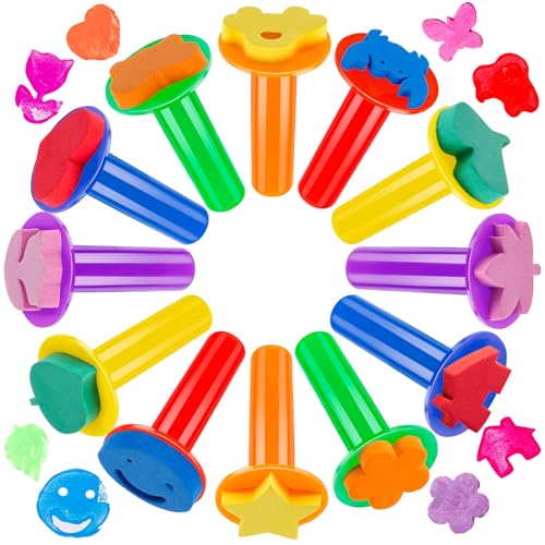 12Pcs Paint Stamps for Kids, Sponge Brushes for Painting - style: 3F-StamperSponge12PCS
