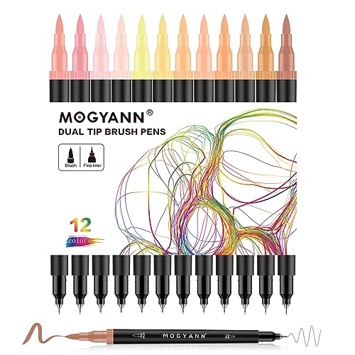 Skin Tone Markers for Coloring, Drawing Pens 12 Pack | Dual Tip, Brush Pens, Ideal for Artists, Calligraphy, Sketching - color: Skin Tone