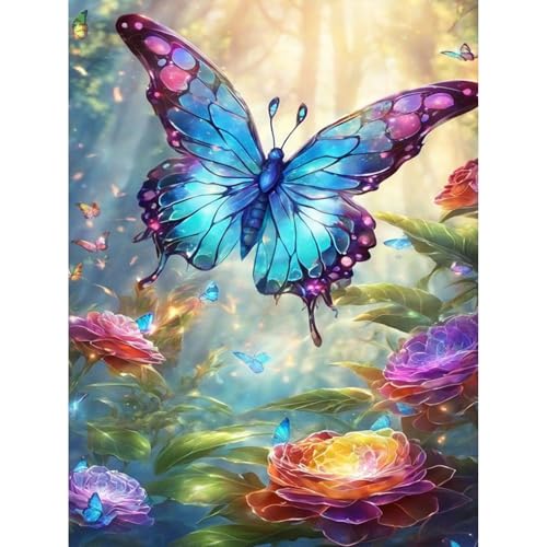Camocin Diamond Art Kits for Adults, Blue Butterfly Diamond Painting | Gem Art, Diamond Dot, 5D Full Round Drill, Flowers Nature Wall Decor, DIY Craft Gift, 12x16 Inch - color: LBDP1P33