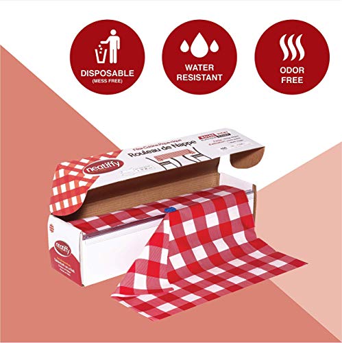 Neatiffy Disposable Plastic Tablecloth Roll | Indoor/Outdoor Table Cloth | Table Cover for Rectangle, Square, Round Tables | Picnic, Party, Banquet, Birthday, Wedding - 54 in x 108 ft - Red Checkered - color: Red Gingham