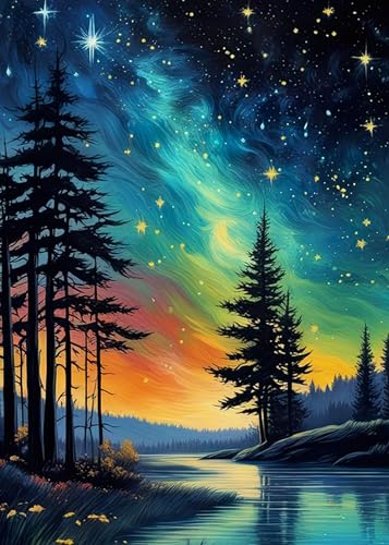 FOXKISS Tree Star Diamond Art Painting Kits for Adults，Full Drill Diamond Dots Paintings for Beginners, Round 5D Paint with Diamonds Pictures Gem Art Painting Kits DIY Crafts Kits 12x16inch - color: o