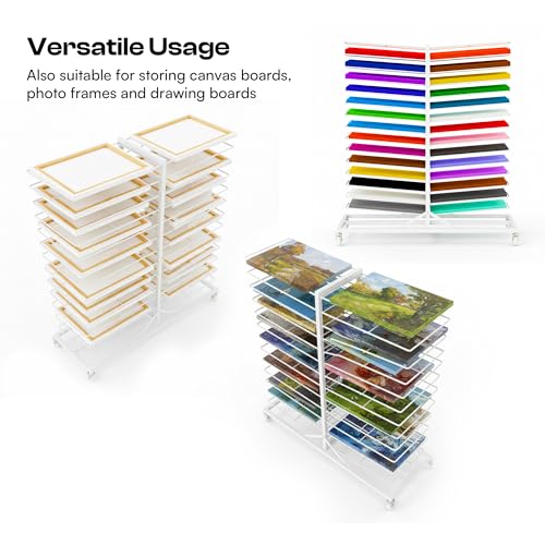 Caydo 30 Shelves Art Drying Rack, Easy Assembly Rolling Art Rack with Adjustable Shelves, Art Storage Solution for Screen Printing Frame, Lino Plates and Cabinet Doors