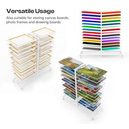 Caydo 30 Shelves Art Drying Rack, Easy Assembly Rolling Art Rack with Adjustable Shelves, Art Storage Solution for Screen Printing Frame, Lino Plates and Cabinet Doors