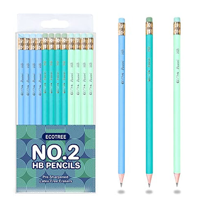 ECOTREE Pre-Sharpened #2 Pastel Pencils, Back to School Supplies, 12 Count | Graphite Number 2 Pencils for Kids Students, Latex-Free Eraser, Smooth Writing, Drawing, Sketching, Classroom Gifts - color: Blue & Green, style: 12 COUNT