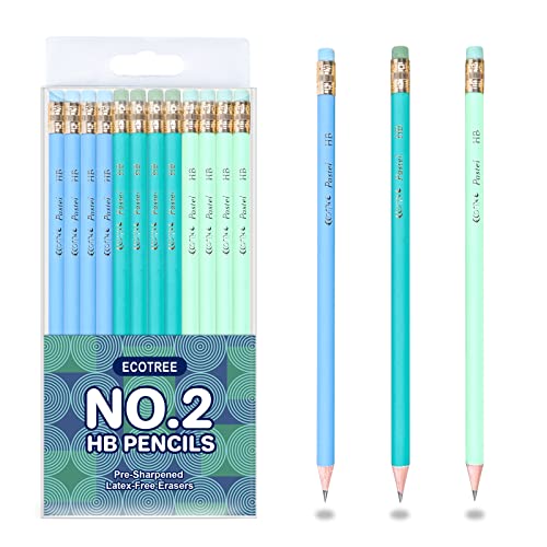 ECOTREE Pre-Sharpened #2 Pastel Pencils, Back to School Supplies, 12 Count | Graphite Number 2 Pencils for Kids Students, Latex-Free Eraser, Smooth Writing, Drawing, Sketching, Classroom Gifts - color: Blue & Green, style: 12 COUNT