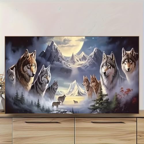COHAYISY Large Diamond Art Painting, DIY Wolf Pack Round Diamond Painting Kits for Adults Beginners, Crystal Rhinestones for Home Wall Decoration Gift 15.7x27.5inch - color: 25- 62 Wolf pack