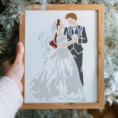 MAYJOYDIY 4pcs Love Wedding Stencil 11.7×8.3inch Large Marriage Couple Stencils with Paint Brush Sweet Bride and Groom Family Drawing Template for DIY Craft Furniture Wood Canvas Paper - color: Love Wedding