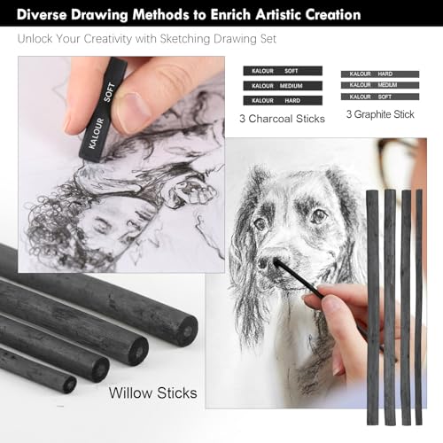 KALOUR PDAS 39pcs Drawing Pencil Set, Professional Sketching Kit with Graphite, Charcoal & Sketch Pencils for Drawing, Complete Drawing Kit for Artists & Beginners