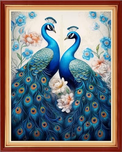 Funchey Stamped Cross Stitch Kits, DIY Cross Stitch Pattern for Adults Beginners Needlepoint Kits Embroidery Kit Arts and Crafts 11CT-Blue Peacock 16x20 inch - color: Handicraft patterns09