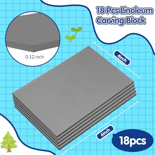 MotiMind 18 Pcs Linoleum Blocks 4 x 6 Inch for Printmaking Rubber Carving Block Soft Gray Linocut Block for DIY Crafting Projects Scrapbook Painting Stamp Maker - size: 4 x 6 Inch