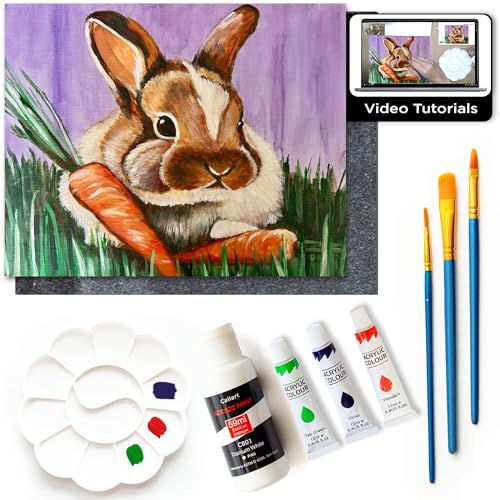 Painting4Real DIY Painting Class Kits for Adults with Video Tutorials, Learn to Paint Meadow Bunny, How to Paint with Acrylic Paint Sets for Adult, 9 Peices Art Set & Painting Supplies Gifts for Mom - color: Meadow Bunny
