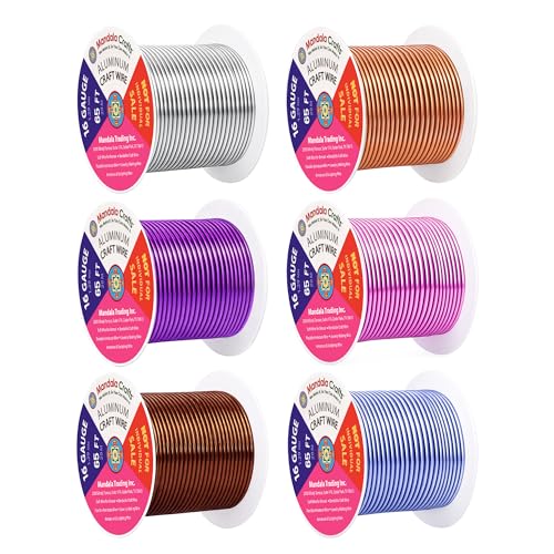 Mandala Crafts 16 GA Blue Pink Brown Assorted Anodized Aluminum Craft Wire - color: Silver Tone Copper Tone Purple Pink Brown Ice Blue, size: 16 Gauge 65X6 Feet