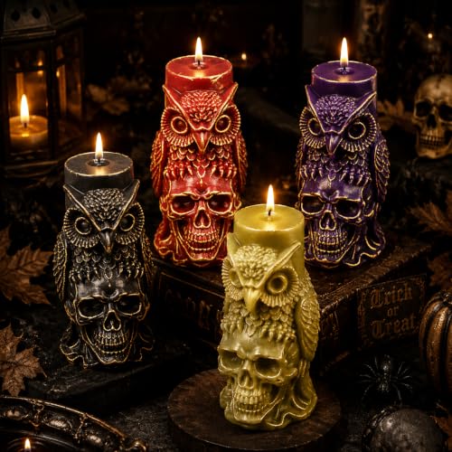 Halloween Silicone Candle Molds, Large Owl Skull Head Mold | Halloween Silicone Mold for Candle Making, Epoxy Resin Casting, DIY Craft Plaster, Concrete, Holidays Home Decor, Party Gift - color: Owl Skull Molds Candle