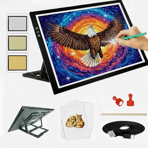 Rechargeable A3 Light Pad for Tracing Drawing - 8 Brightness Levels + 3 Light Colors - with 2500mAh Battery Powered and Foldable Stand for Diamond Art Painting, Animation, Skecth, Weeding Vinyl - size: Rechargeable A3