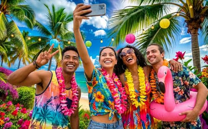 8x6ft Summer sea Backdrop Tropical Beach Plants Photo Backdrop Hawaiian Ocean Blue Sky Background for Theme Party Supplies Studio Props - size: 8x6ft