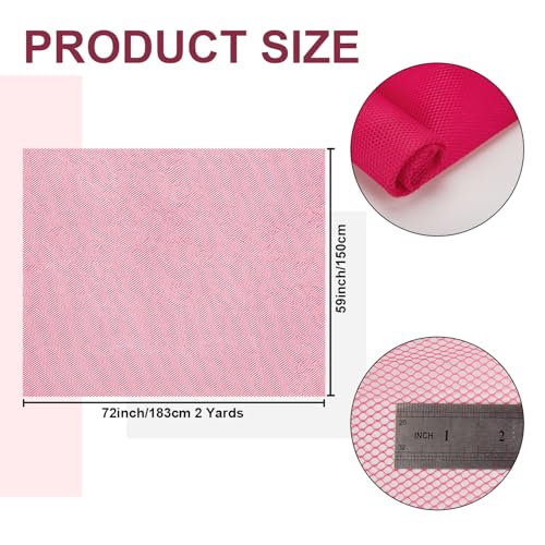 59" x 72"(2 Yards) Rose Pink Mesh Fabric | Slightly Stretchy for Sewing Projects, Backpack Pocket and Straps, Netting Clothes and Shopping Bag - color: Rose Pink