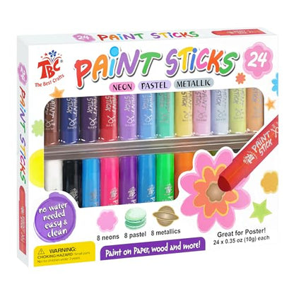 TBC The Best Crafts 24 Colors Mixed pack, Washable Paint, Non-toxic, Tempera Paint Sticks for Kids and Students - color: 24 Colors Mixed pack