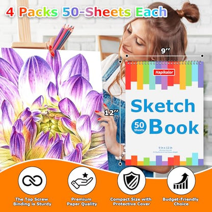 9" x 12" Sketch Book, 4-Pack 50 Sheets Spiral Bound Art Sketchbook Notebook - size: 9" x 12"(Pack of 4)