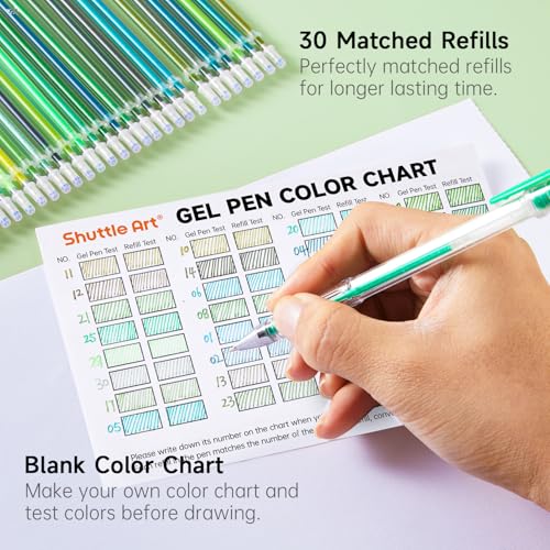 Shuttle Art 60 Pack Green Tone Gel Pens, 30 Green Tone Gel Pens with 30 Refills for Adults Coloring Books Journaling Drawing Nature, Landscapes, Animals Scenes - color: 60 Pack Green Tone