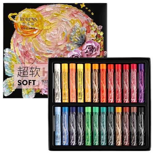 rubens 24 Colors Soft Oil Pastels, Creamy & Easy Blending | Smooth Layering & Vibrant Pigments Soft Oil Pastels for Artists, Suitable for Beginners & Adults - color: 24 Colors