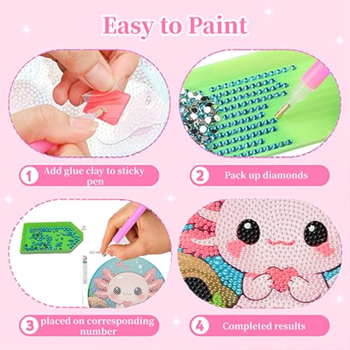 Arttoplus Axolotl Diamond Art Kits for Kids with Round Frame 8x8 inch - color: CC1126-US
