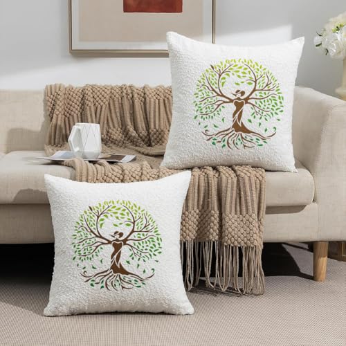 Tree of Life Wall Stencil Template 11.8 x 11.8 Inch Reusable Plastic Tree Stencil for Painting on Wood Wall Floor Fabric Glass Furniture, DIY Home Decor Stencil, Craft Drawing Stencils - style: Tree of Life B