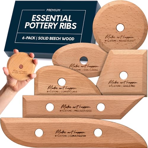 Byllstore Essential Pottery Ribs for Clay | Shaping & Smoothing Tools | Solid Beech Wood | 6-Pack - color: 6-Pack | Essential Pottery Ribs