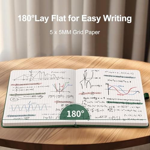 AHGXG Graph Paper Notebook, 120 GSM Paper, 160 Pages, A5 (5.7'' X 8.3'') - color: Dark Green, style: A5-Grid-120G