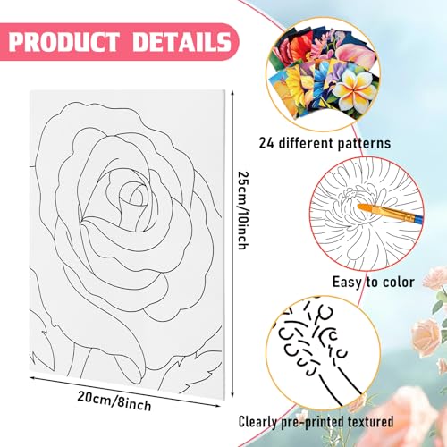 Tinlade 24 Pcs Pre Drawn Canvas for Painting Stretched,Abstract Flower - size: Abstract Flower