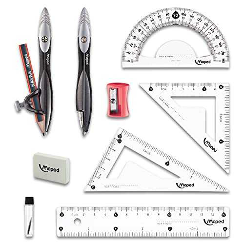 Maped Study Geometry 10 Piece Set - Advanced Student Kit - Precision Tools - Durable & Ergonomic Design - Enhances Creativity - Quality Materials | Advanced Student Kit - Precision Drafting Tools - Durable and Ergonomic Design - Enhances Creativity for Sc