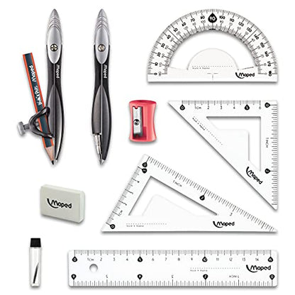 Maped Study Geometry 10 Piece Set - Advanced Student Kit - Precision Tools - Durable & Ergonomic Design - Enhances Creativity - Quality Materials | Advanced Student Kit - Precision Drafting Tools - Durable and Ergonomic Design - Enhances Creativity for Sc