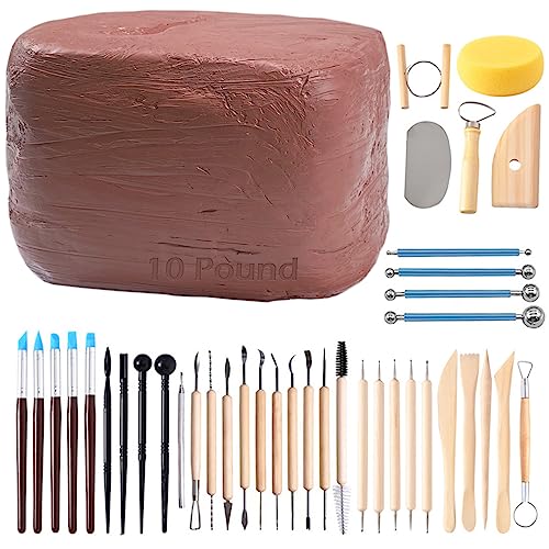 ReArt Natural Air-Dry Clay, Pottery Clay10LBs with 40 Pcs Pottery Tools Clay Sculpting Tool Set, All-Purpose Modeling Clay (Terra Cotta) - color: Purple
