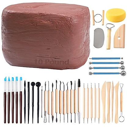 ReArt Natural Air-Dry Clay, Pottery Clay10LBs with 40 Pcs Pottery Tools Clay Sculpting Tool Set, All-Purpose Modeling Clay (Terra Cotta) - color: Purple