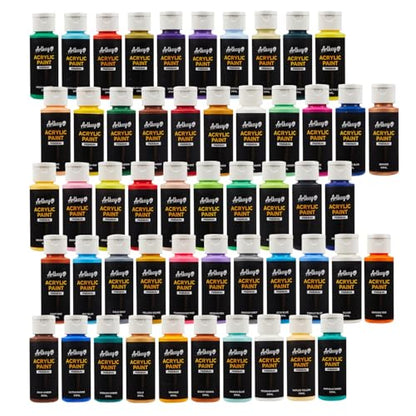 Artkey Acrylic Paint Set - 52 Colors 2 oz/59 ml Acrylic Paints Professional Artists Painting Kit for Canvases Fabric Rock Leather Easter Egg Wood Ceramic Glass Art Craft Painting - color: 52 Colors, style: Basics