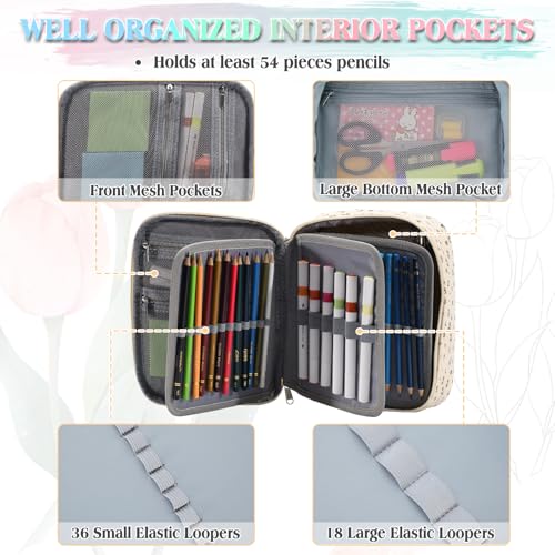 VX VONXURY Large Pencil Case, 54-Slot Colored Pen Pouch 2 Removable Sleeves - color: Beige