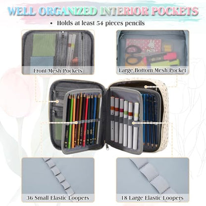 VX VONXURY Large Pencil Case, 54-Slot Colored Pen Pouch 2 Removable Sleeves - color: Beige