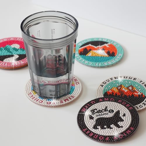 Temlum 6pcs Diamond Art Coasters Kits for Adults with Holder, Camping | Diamond Painting Coasters, Small Diamond Painting Kit Art Craft Supplies - color: Outdoor Coasters With Holder