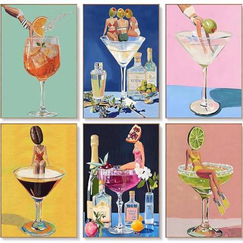 DAZZLEDOTS 6 Pack Diamond Art Kits for Adults, Cocktail Diamond Painting | 5D Diamond Art Kits for Beginners Women Cocktail DIY Full Drill Paint by Diamonds Dot Gem Art for Home Wall Decor 12x16Inch - color: DT083