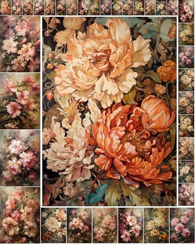 Decoupage Paper Pack (35 Sheets 6"x8") Incredible Realistic Paintings of Beautiful Roses FLONZ Vintage Illustration Pictures Cards for Decoupage, Craft and Scrapbooking - color: Eleven
