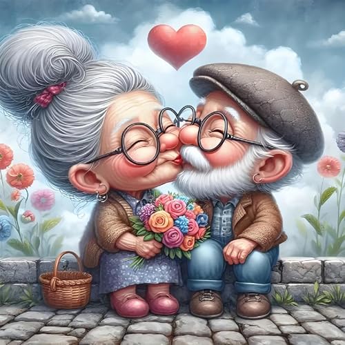 BSNRCH Grandma and Grandpa Diamond Art Kits for Adults, Old Couple Diamond Painting Kits for Adults, 5D Full Drill Round Love Diamond Art, DIY Gem Craft Arts Home Wall Decor Gift 12 x 12 Inch - color: Old Couple