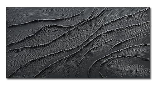 NANKAI Art Thick Texture Black Minimalist Oil Painting, 24x48 Inches, Contemporary Art, Home Office Wall Decoration - color: Nkhb137