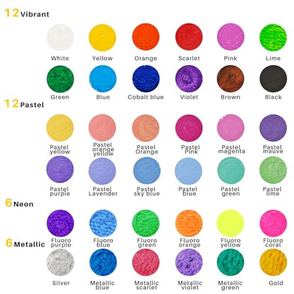 Artecho Tempera Paint Sticks, 36 Colors, Washable, Non-Toxic | Matte tempera sticks for paper, canvas, wood, rocks. 4 finishes: classic, pastel, neon, metallic