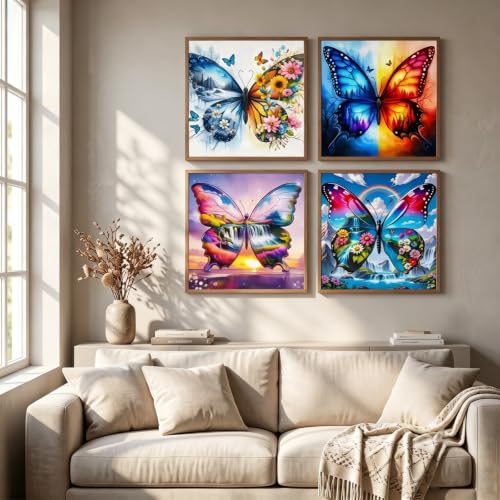 4 Pack 5D Butterfly Diamond Art kits for Adults Beginners 11.8x11.8 Inch - color: KM1181+KM1182+KM1183+KM1184-1