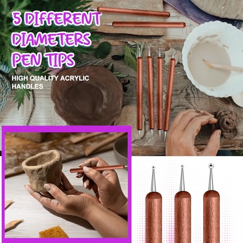 20Pcs Dotting Tools for Painting,Wooden Embossing Tools Tracing Stylus for Transfer Paper Drawing Paper - color: Mahogany Color